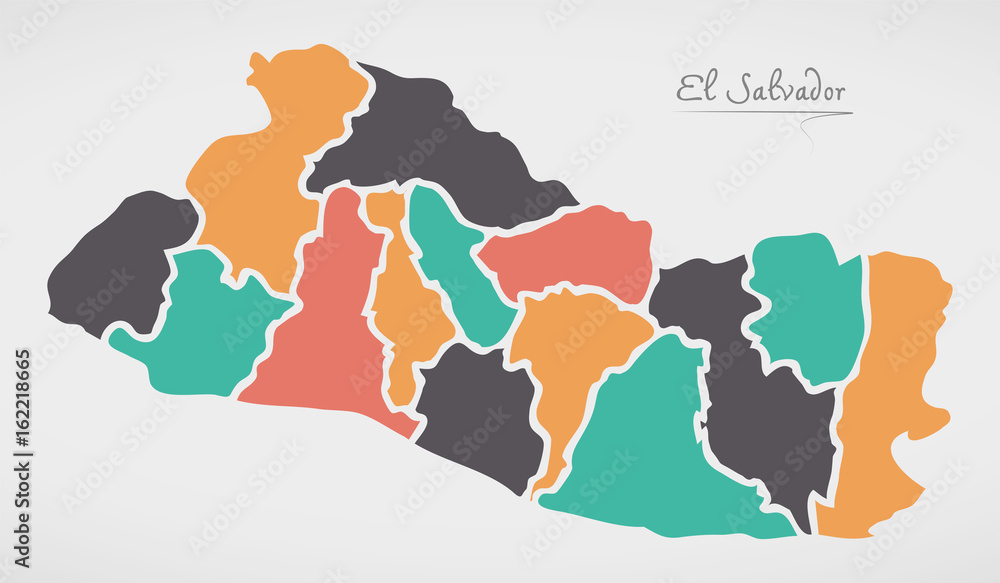 Obraz premium El Salvador Map with states and modern round shapes