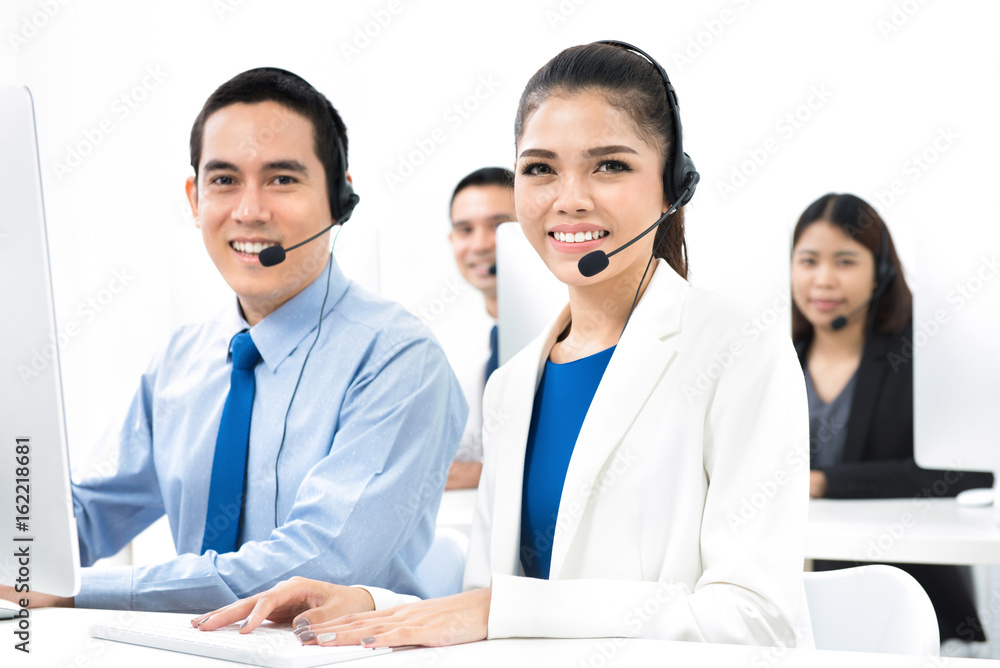 Asian call center team in the office Asian call center team in the office