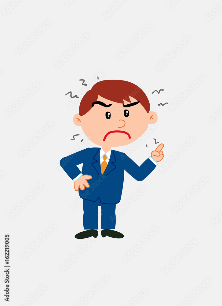 White businessman. Vector illustration isolated in a funny cartoon style. The character is very angry.