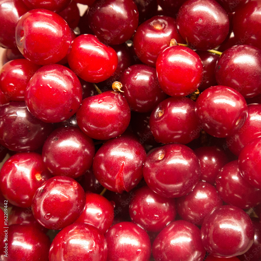 Ripe red cherry berries background pattern Ripe red cherry berries background pattern