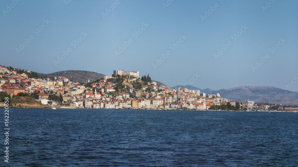 View of the Historical Centre of Sibenik City from the Sea, Dalmatia, Croatia