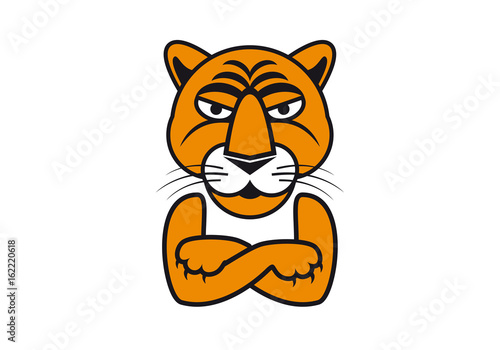 Fototapeta Naklejka Na Ścianę i Meble -  Abstract Tiger icon vector isolated on a white background. Stylized Tiger with with crossed arms symbol. Tiger head simple graphic design element