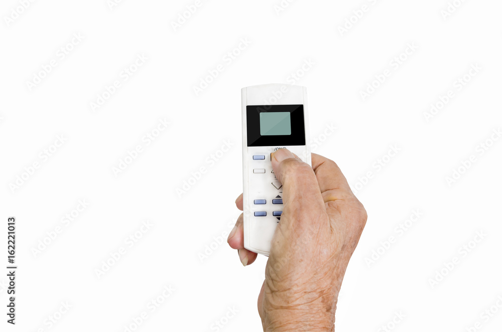 Hand holding remote control on white background Hand holding remote control on white background