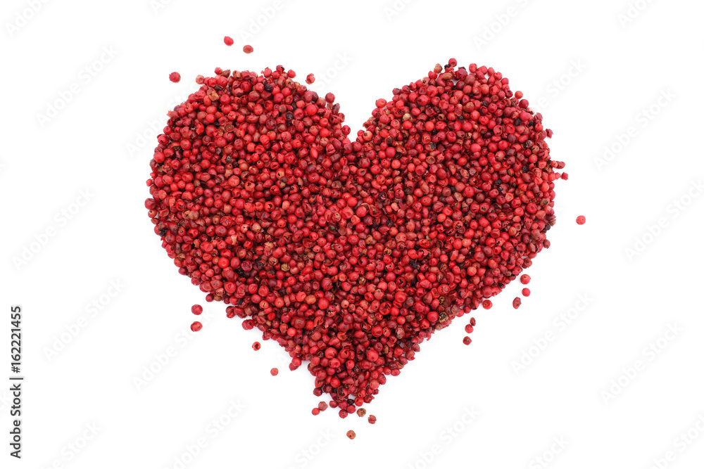 Pink peppercorns in a heart shape