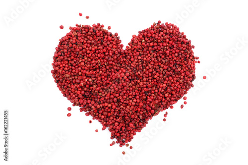 Pink peppercorns in a heart shape