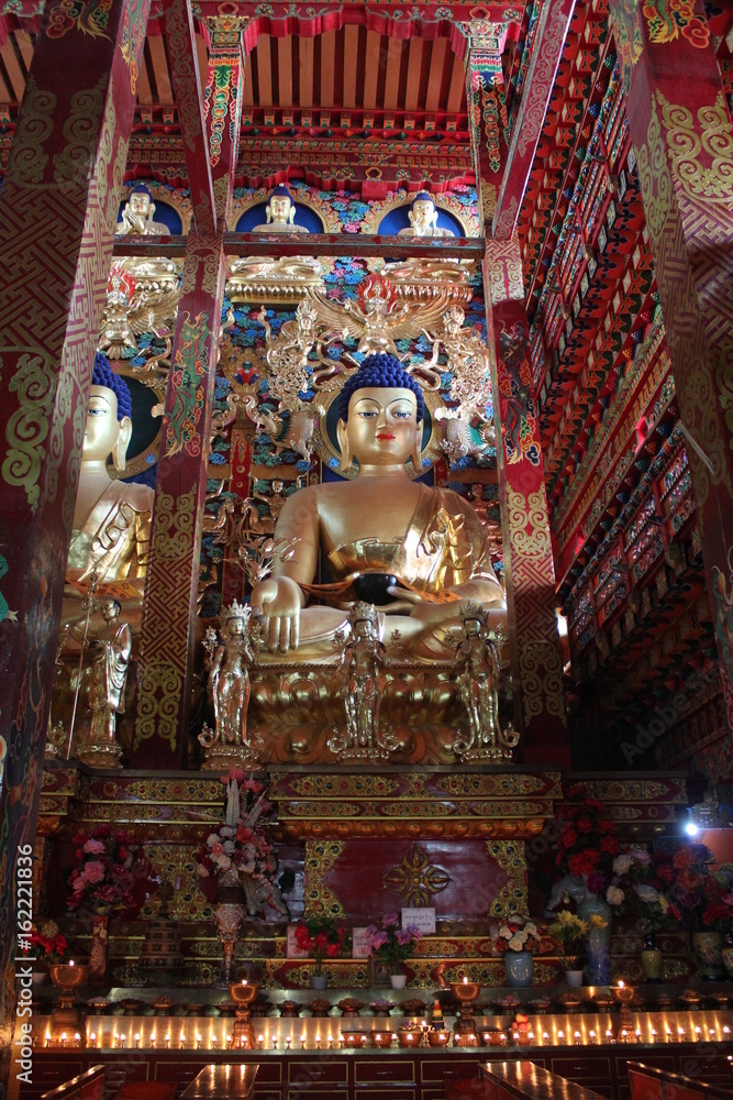 Monastic Decoration inside an Amdo Tibetan Buddhist Temple in Qinghai China Asia