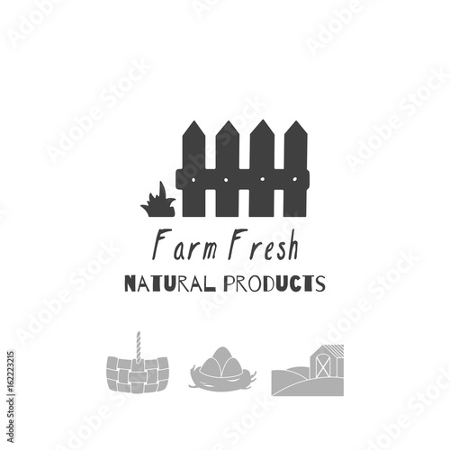 Hand drawn silhouettes. Farm market logo templates for craft food packaging or brand identity