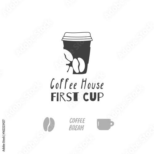 Set of hand drawn silhouettes. Coffee shop logo templates for craft food packaging or brand identity