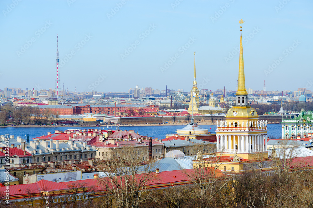 View from colonnade of St. Isaac's Cathedral on historical center of St. Petersburg, Russia