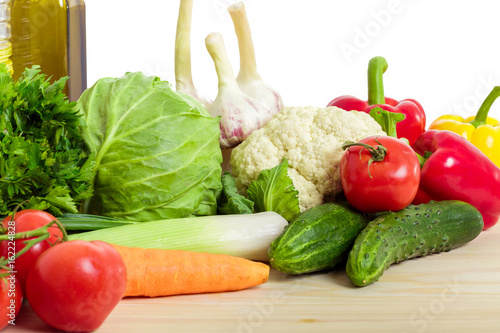 Fresh vegetables on kitchen table. healthy food