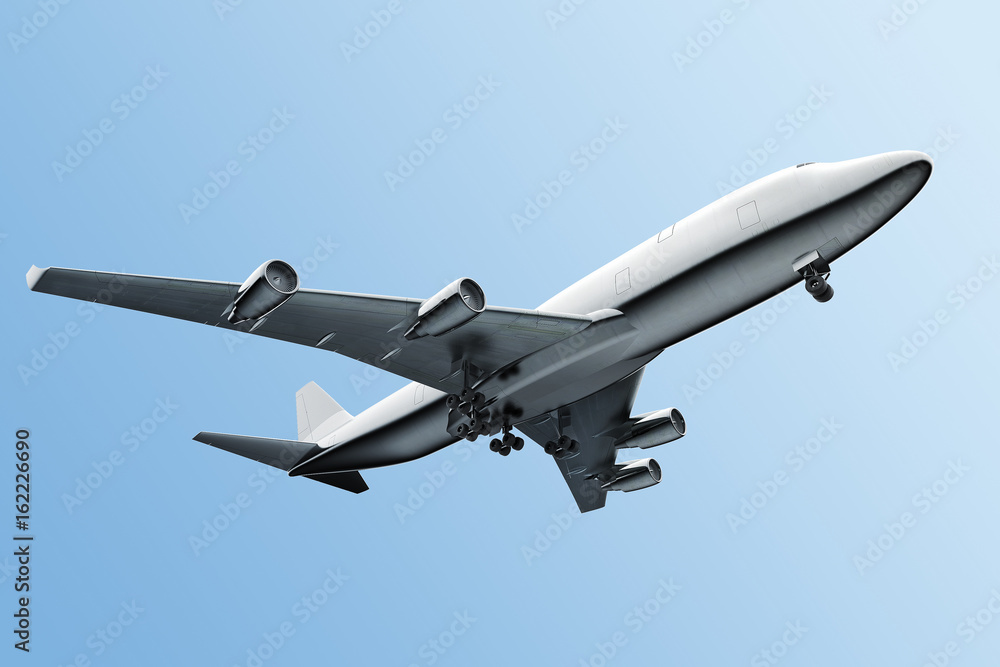 flying plane isolated on blue background