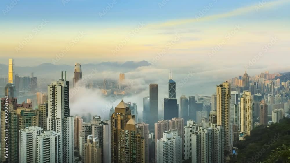 Time lapse Hong Kong skyline from famous Peak View