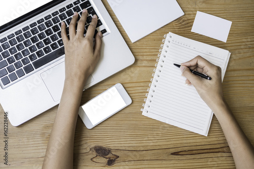 Wallpaper Mural Looking for direction and inspiration, Office desk table with computer, Copy space for text, Top view  Torontodigital.ca