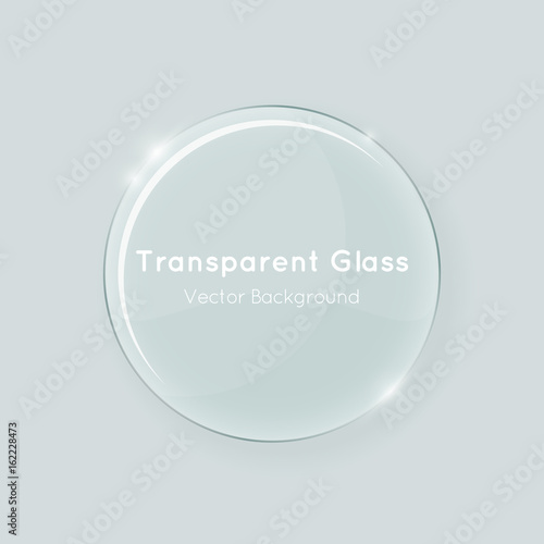 Transparent round vector glass shape. Abstract geometric crystal clear glass design element template with transparency.