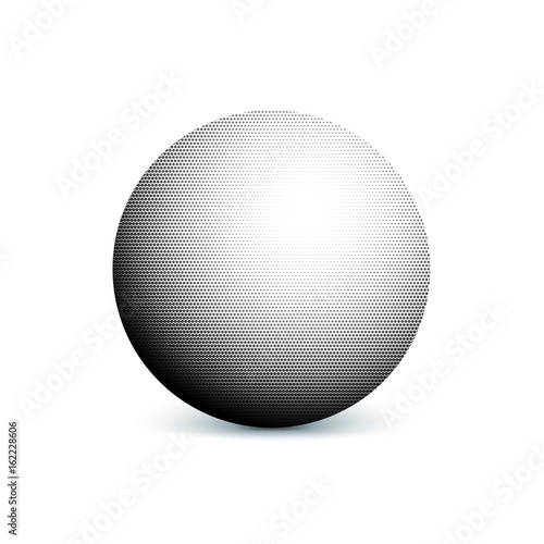 Abstract halftone, minimalist ball, circle with shadow on white background. Comic style shape, gradient halftone pop-art retro style from dots. Template for ad, covers, posters, advertising actions.