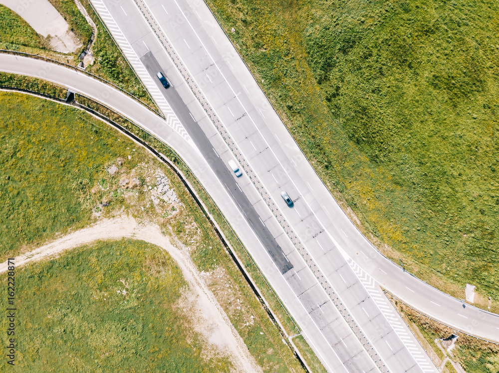 Aerial Drone View Of Country Roads Traffic With Moving Cars