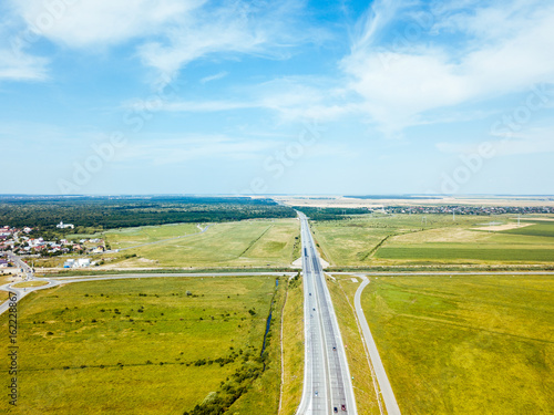 Aerial Drone View Of Country Roads Traffic With Moving Cars