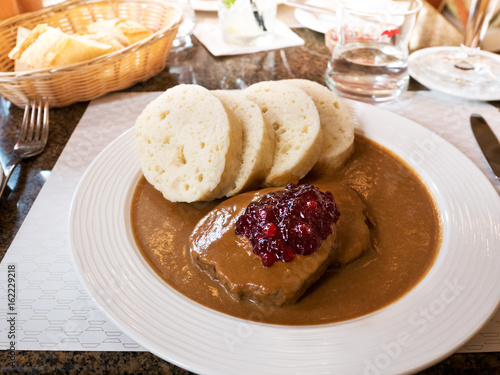 Czech Traditional Meal  - Dumplings with Souce and Beef.