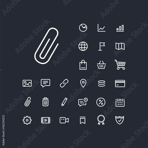 Clip icon in set on the black background. Universal linear icons to use in web and mobile app.