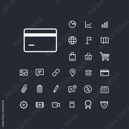 Credit card icon in set on the black background. Universal linear icons to use in web and mobile app.