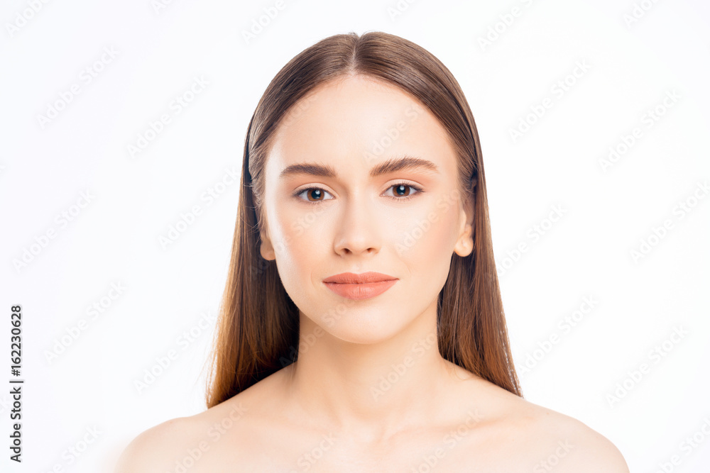 Portrait of Beautiful Woman with Clean Skin, Natural Make Up and Long Shiny Hair. Cosmetology, Beauty and Spa. Close Up Portrait of Beautiful Woman with Clean Skin, Natural Make Up and Long Shiny Hair. Cosmetology, Beauty and Spa. Close Up