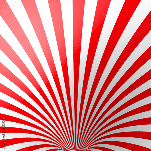 Red volumetric striped background. Cone. Red and white perspective spiral wal...