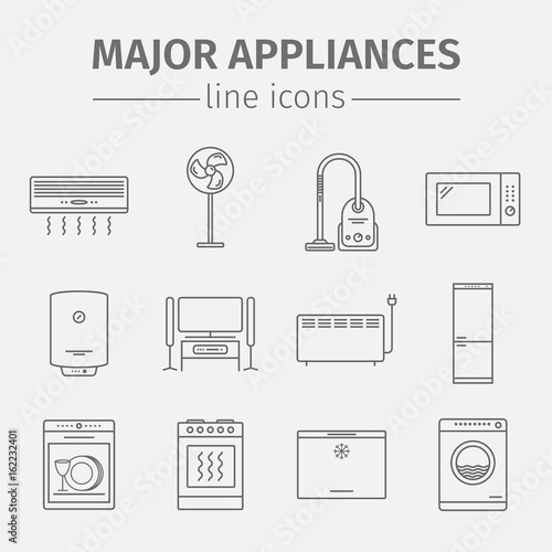 Vector major domestic appliances and electronics icon set. Vector signs.