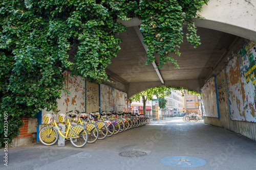 Photography City bicycle rental station in the residential quarter