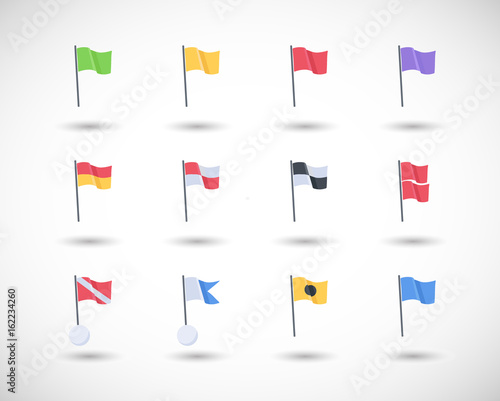 Beach warning flags vector icons set