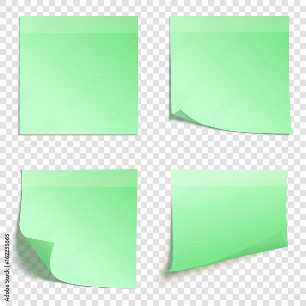 Set of square green sticky notes isolated on transparent background ...