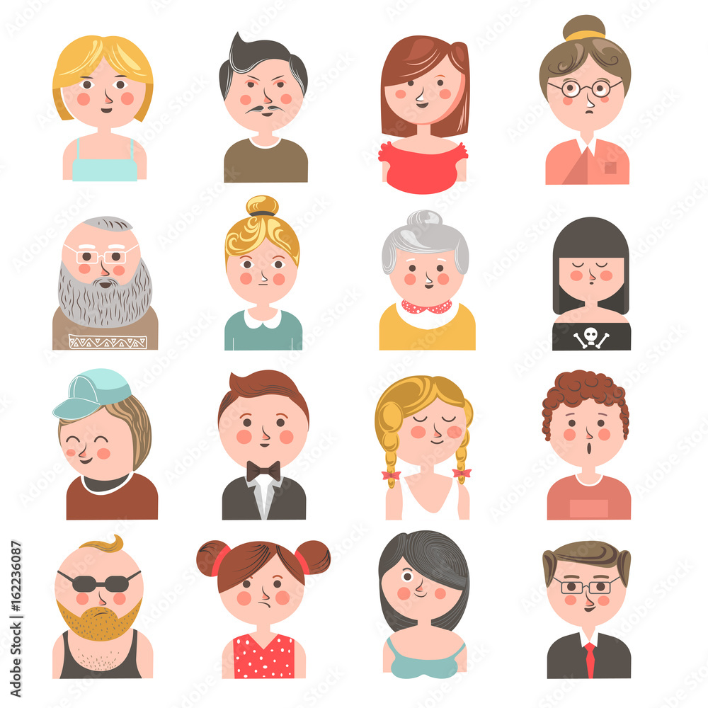 People avatars of all ages colorful collection on white People avatars of all ages colorful collection on white