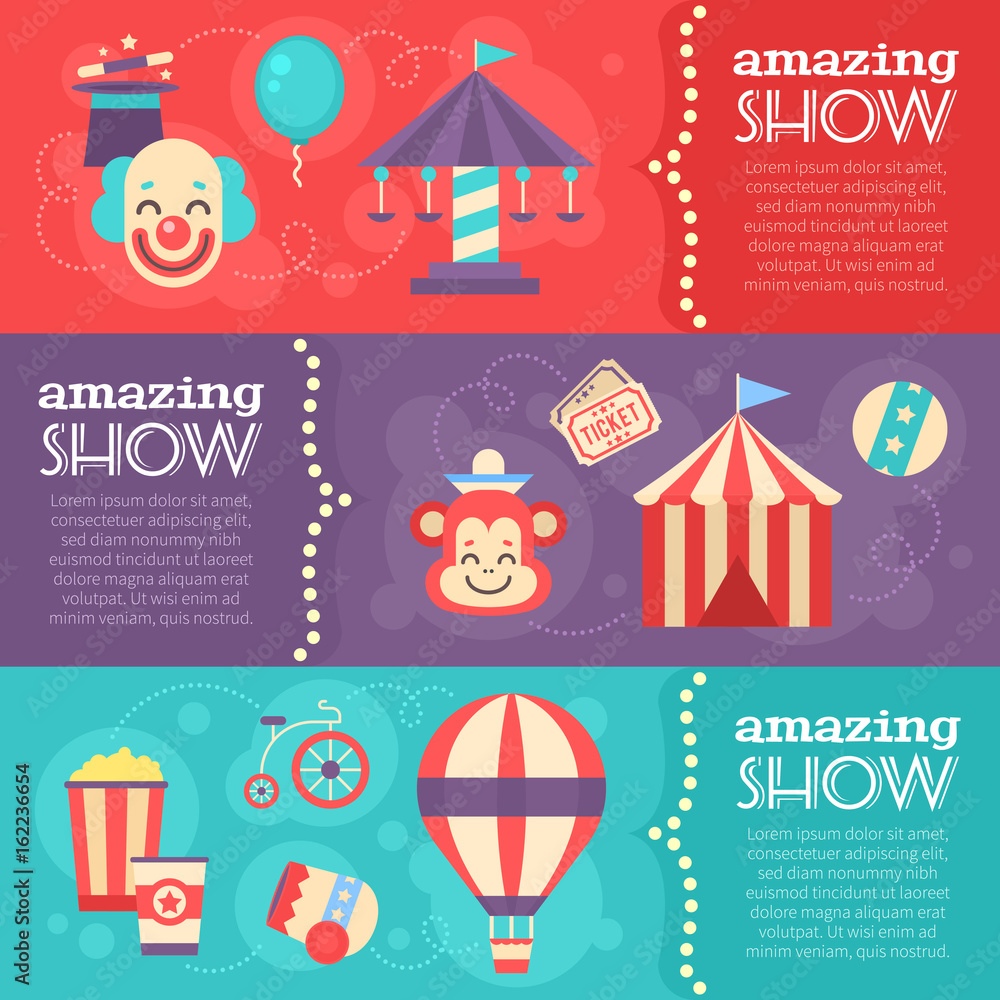 Retro circus banners with vintage festival elements