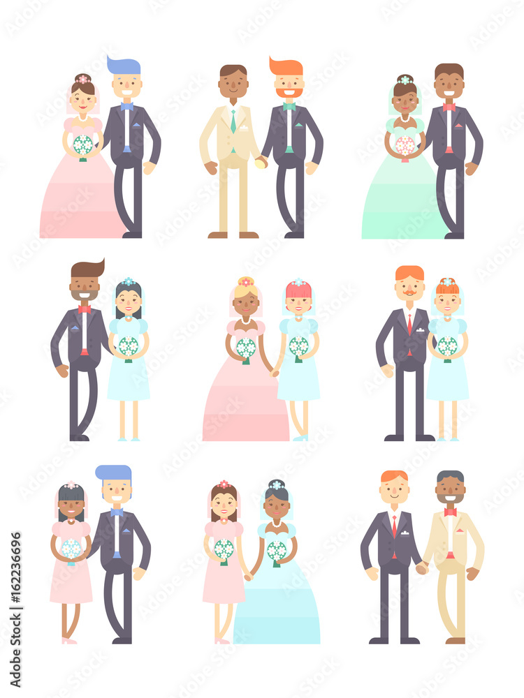 Wedding couples vector set of flat characters