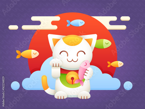 Maneki Neko lucky charm flat vector cat 