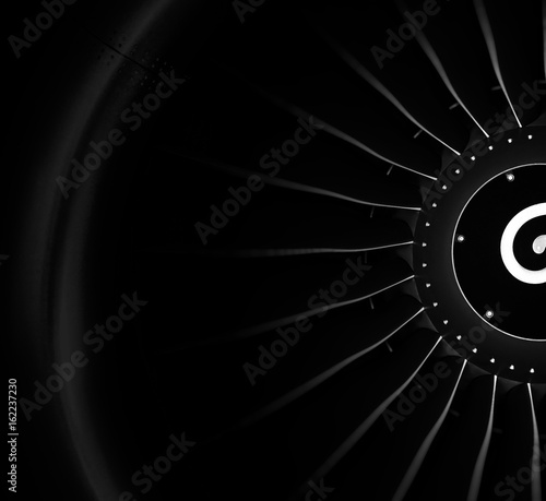 Engine airplane. close up of turbojet of aircraft on black background photo