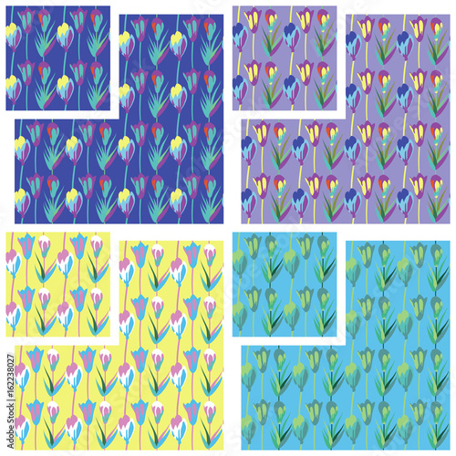 Floral patterns that remind tulip shape. Vertical and neverending composition in four different colors. 