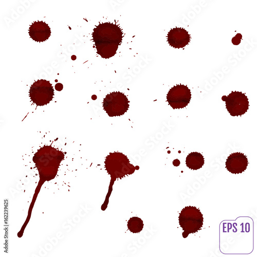 Dripping blood isolated on white. Vector Set of different blood splashes, drops and paint splatters. Dripping blood seamless repeatable. Halloween concept : Blood dripping. Blood on white background.