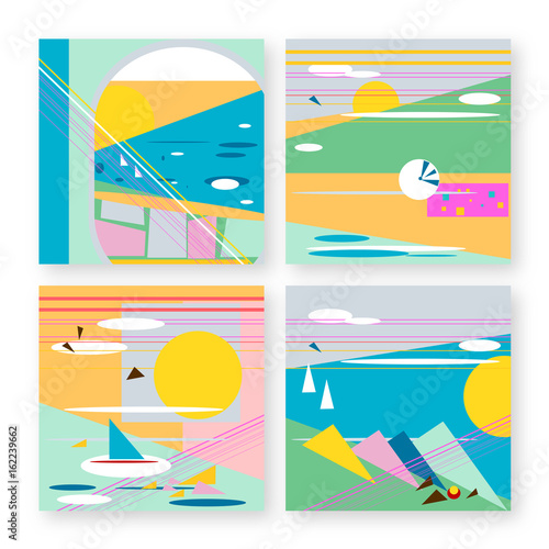 abstract set, summer postcards, retro colors photo