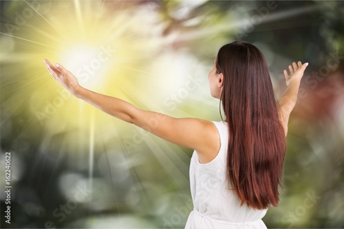 Woman on natural background.