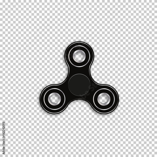 Realistic vector illustration of a black spinner on a transparent background. Toy for calm and relaxation.