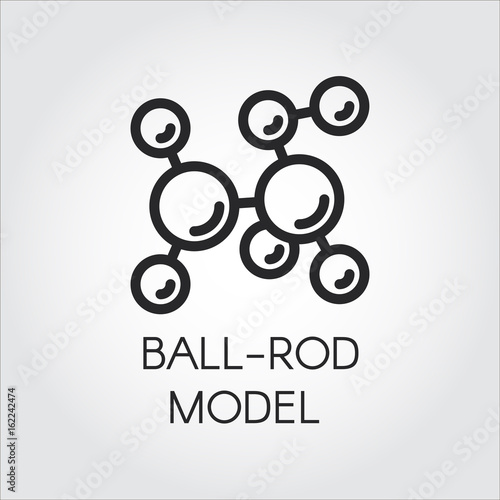 Simplicity icon of ball-and-stick molecular model in outline style. Vector illustration for scientific, physical, educational concept projects. Contour label of chemical series