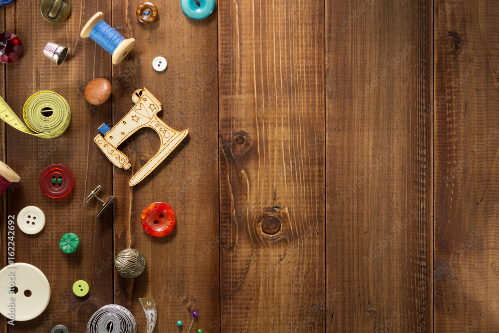 sewing tools and accessories on wood sewing tools and accessories on wood