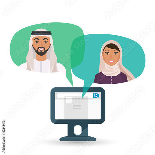 Arabic man and woman communicate by Internet illustration