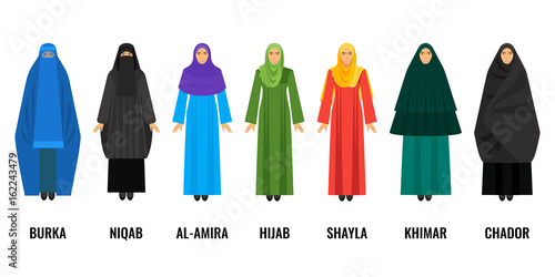 Traditional Arabic women clothing isolated cartoon illustrations set