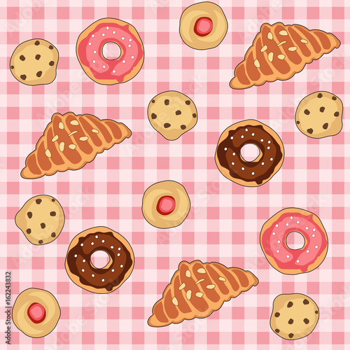 Seamless vector pattern with cookies and pastry