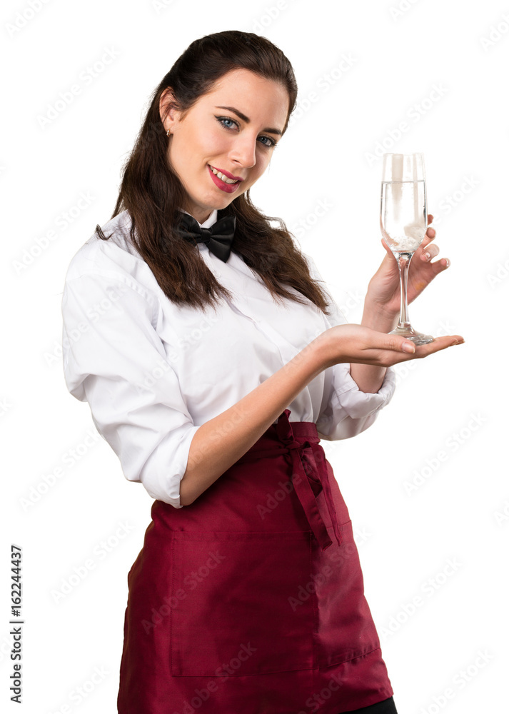 Young beautiful waitress with champagne Young beautiful waitress with champagne