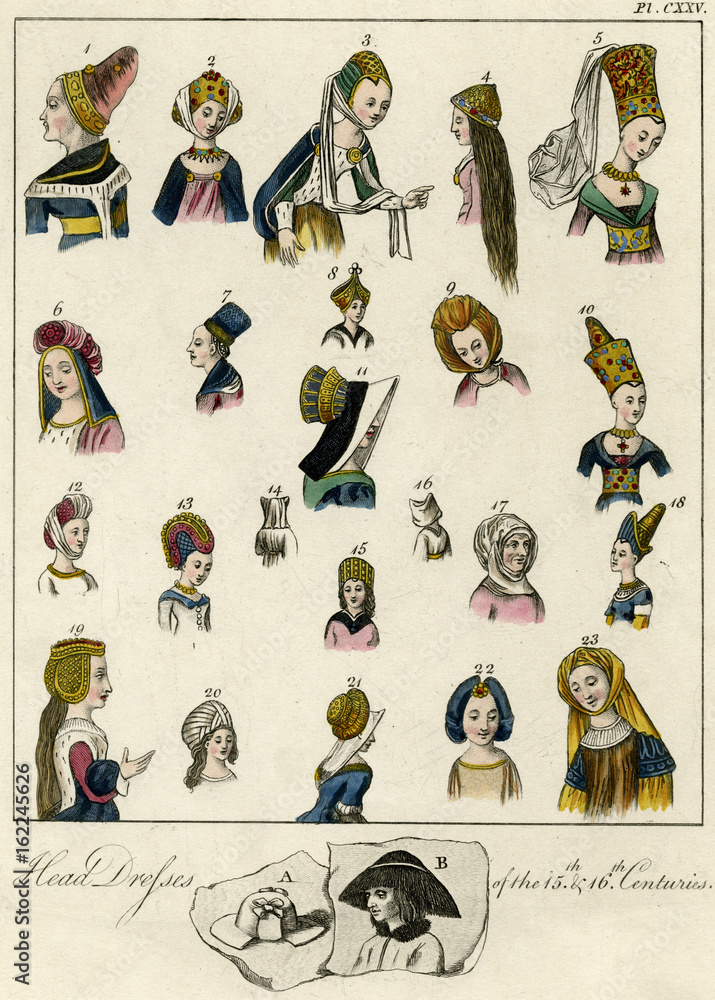 Women - Headwear 15th century - century. Date: 15th - century Stock Photo | Adobe
