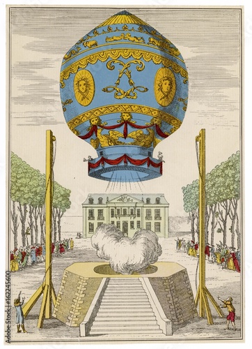 Montgolfiere balloon  first manned ascent. Date: 21st November 1783
