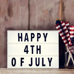 text happy 4th of july and american flags