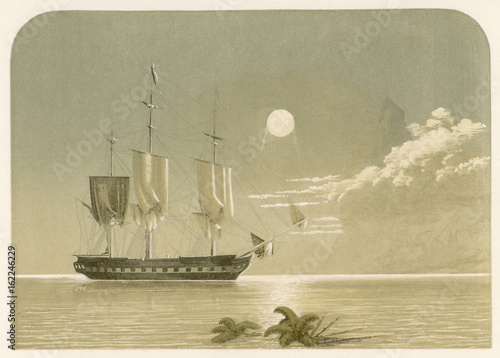 Moonlit Ship in Calm. Date: circa 1850